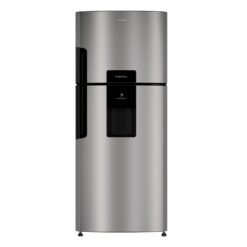 Nevera Mabe No Frost 470 litros inox RMP470YCU, vista frontal con despachador de agua