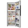 Nevera Mabe 470 litros abierta con alimentos organizados en refrigerador, congelador y puertas