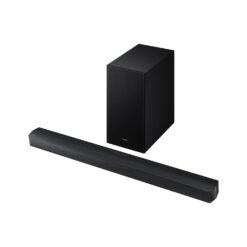 Barra de sonido Samsung HW-B650F con subwoofer inalámbrico de 370 W vista en ángulo