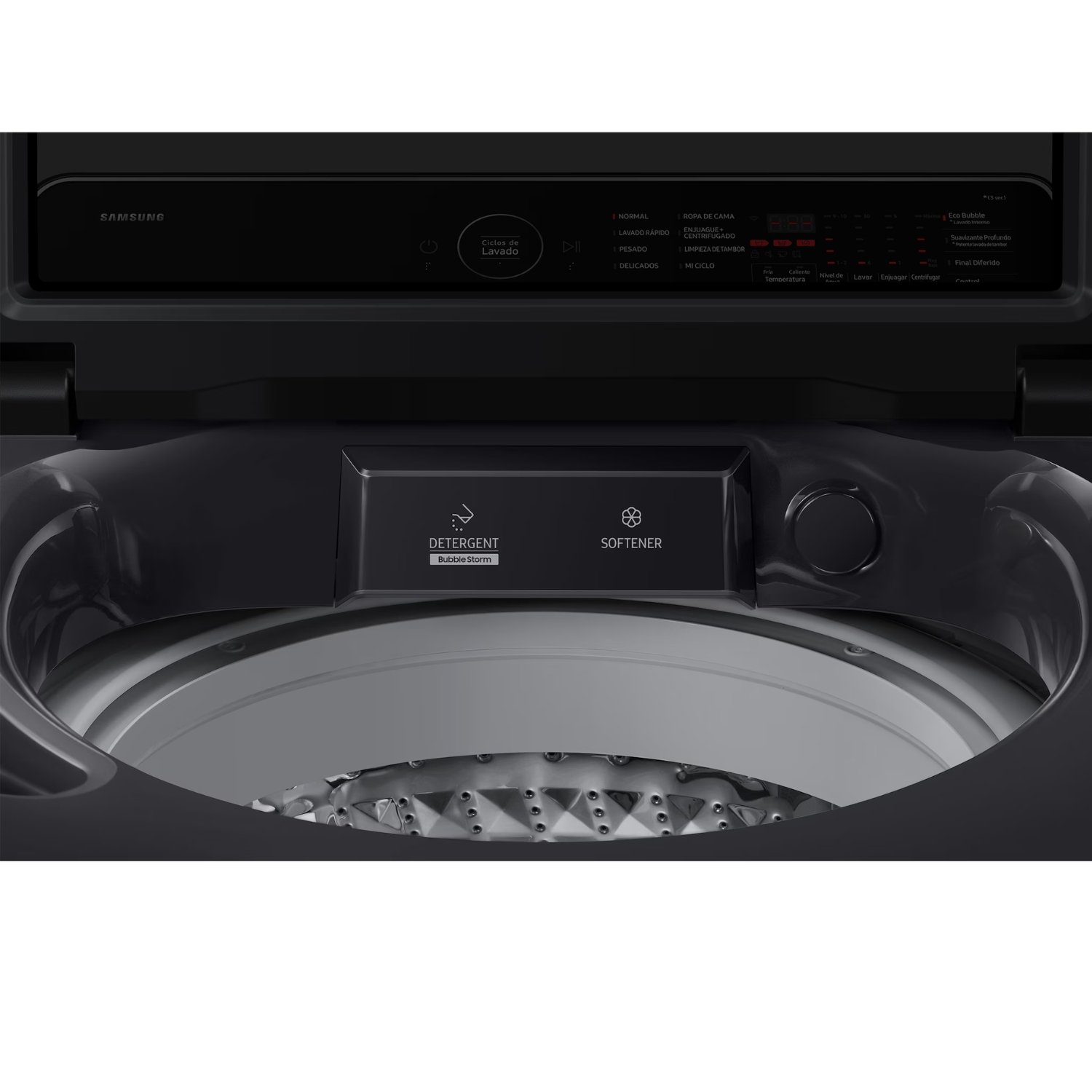 Panel con luces LED de la lavadora Samsung WA70F13E4C en detalle