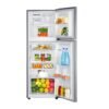 Nevera Samsung RT22FARADS8 abierta y organizada con alimentos frescos