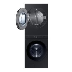 Centro de lavado Samsung WH26DBH700GV con las puertas de lavadora y secadora abiertas