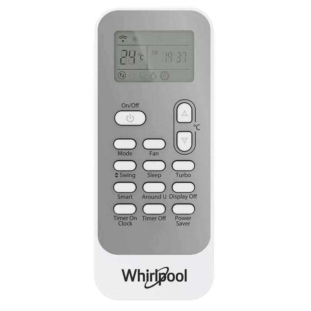 Control remoto del aire acondicionado Whirlpool 11000 BTU vista frontal