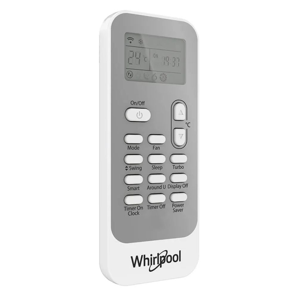 Control remoto con pantalla digital del mini split Whirlpool LWA7059Q vista lateral izquierda