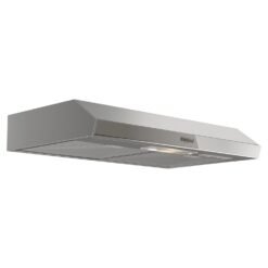 Campana Whirlpool 76 cm acero inoxidable vista lateral con luz encendida