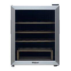 Cava de vinos Whirlpool WW2110S para 21 botellas, vista frontal con puerta de vidrio y marco gris