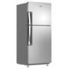 Nevera Whirlpool WRM22CKTWW gris, vista lateral con manijas externas y acabado antihuellas