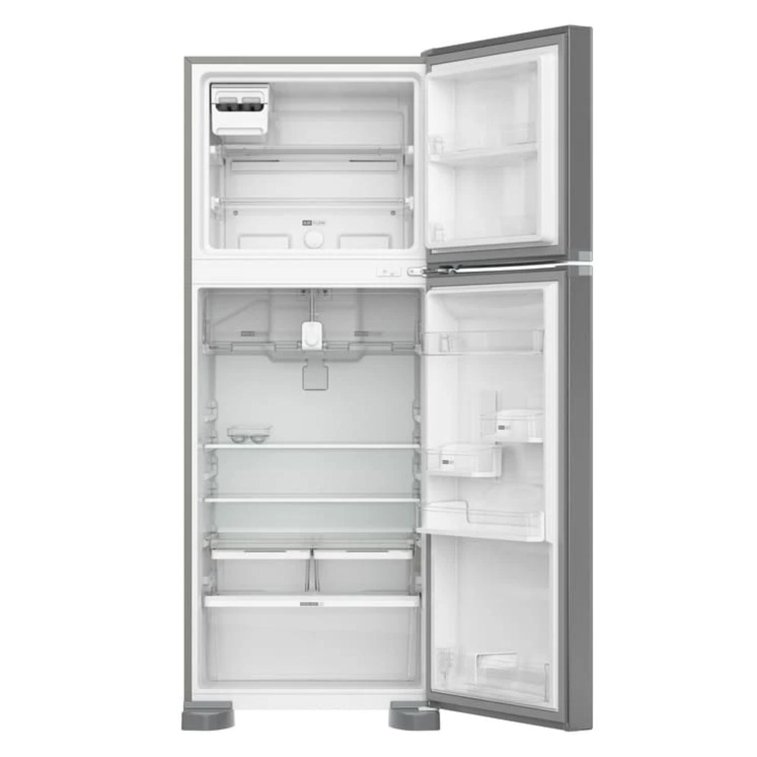 Interior de la nevera Whirlpool 449 L con congelador superior y puertas abiertas
