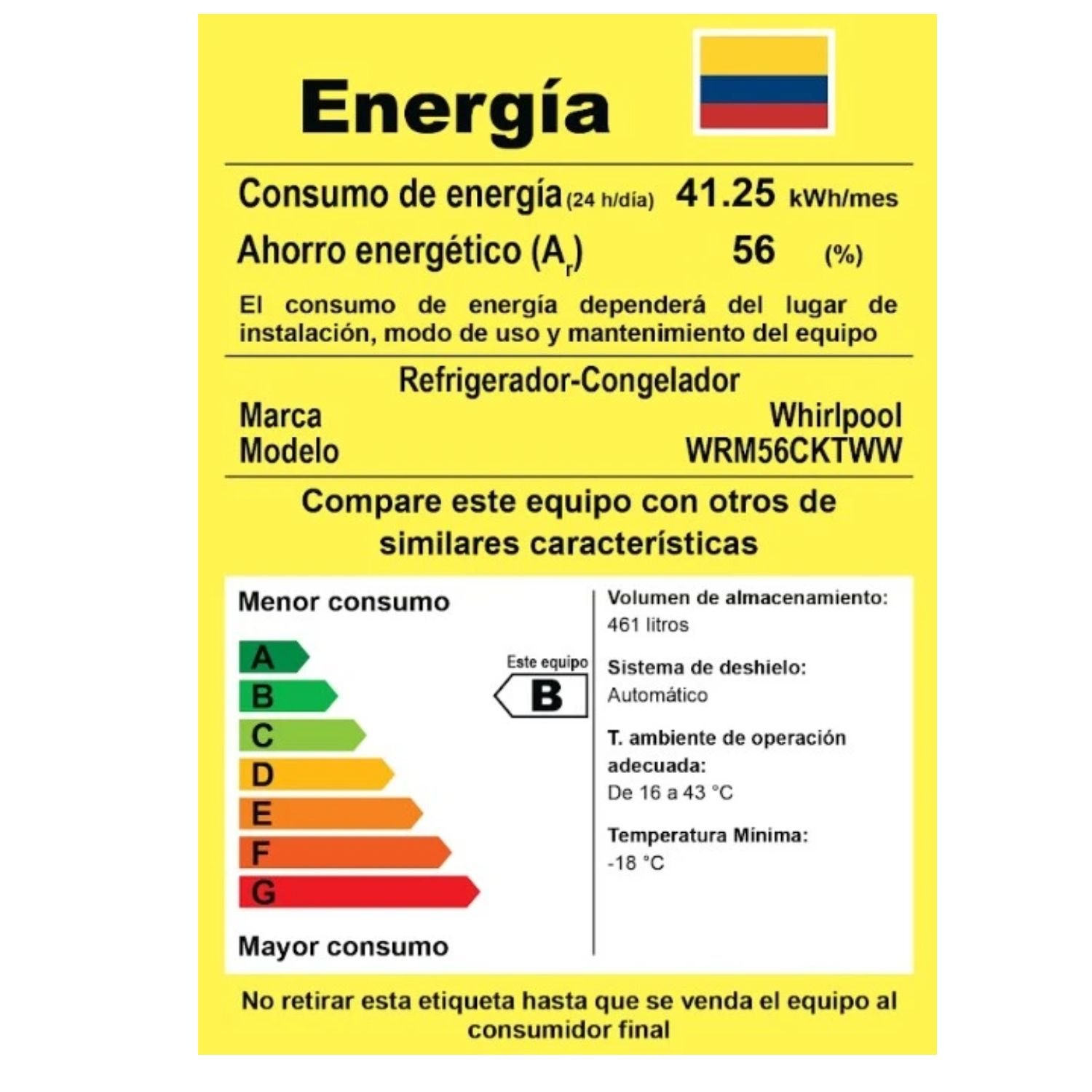 Etiqueta de energía RETIQ nevera Whirlpool WRM56CKTWW No Frost