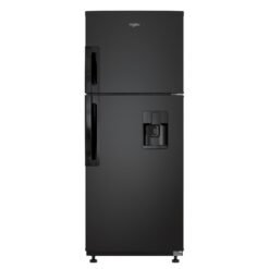 Nevera Whirlpool No Frost 264 litros negro Onyx WRW25CKTMB, vista frontal con dispensador de agua
